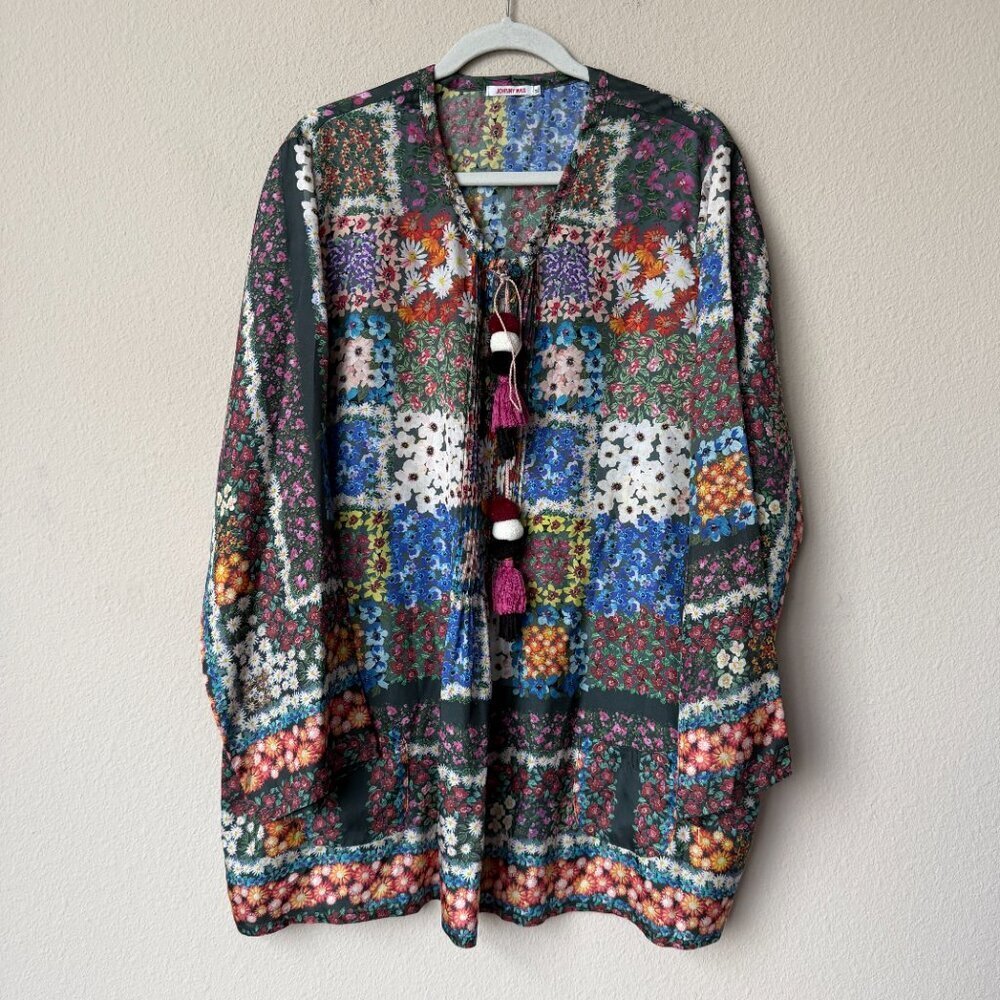 Johnny Was Daisy Patchwork Floral Silk Tunic Top Size XL - Picture 2 of 6
